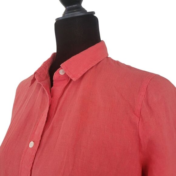 J Crew Baird McNutt 100% Linen Button Up Shirt Size 6 In Coral Orange - Picture 4 of 6